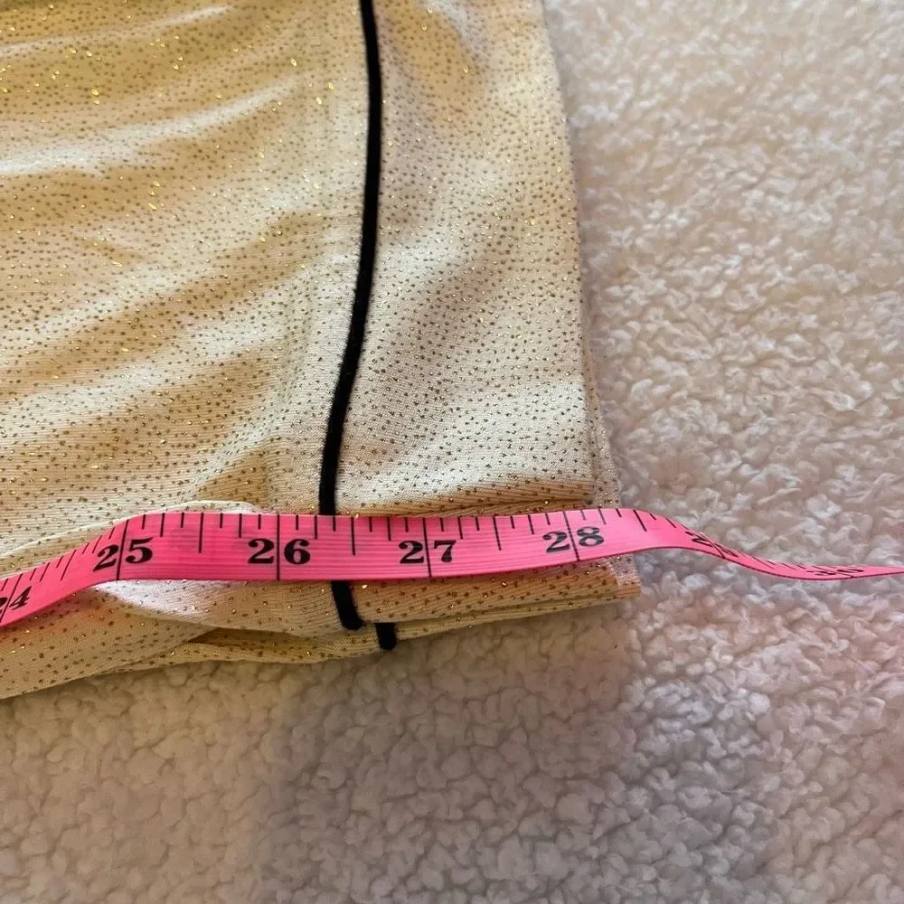 Chaser Lounge‎ Pants Cream Size Medium Gold Glitter Polka Dot Pajama Bottoms